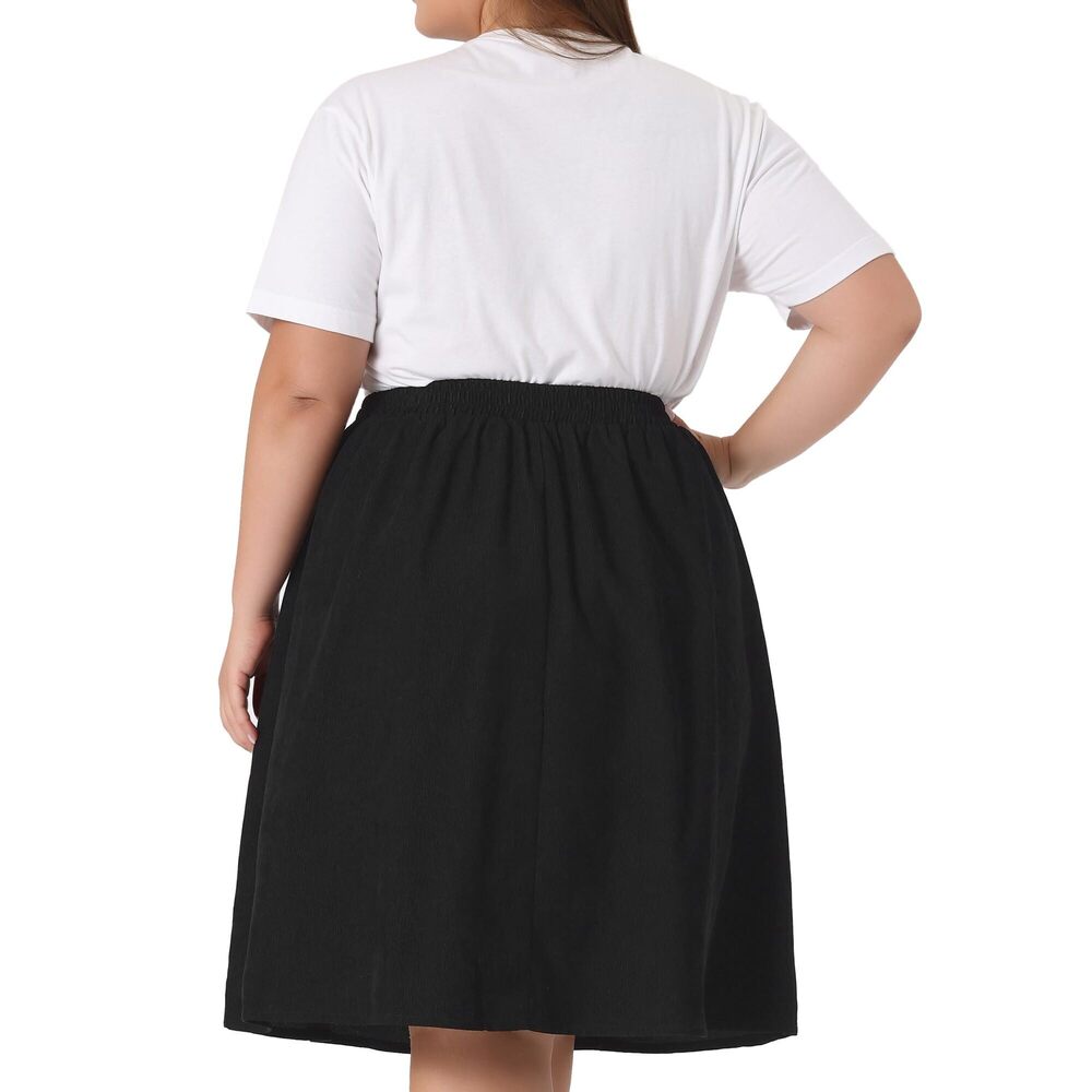 2367 Plus Size Corduroy Skirt Elastic High A Line with Pockets Midi Skirts - Picture 4 of 6